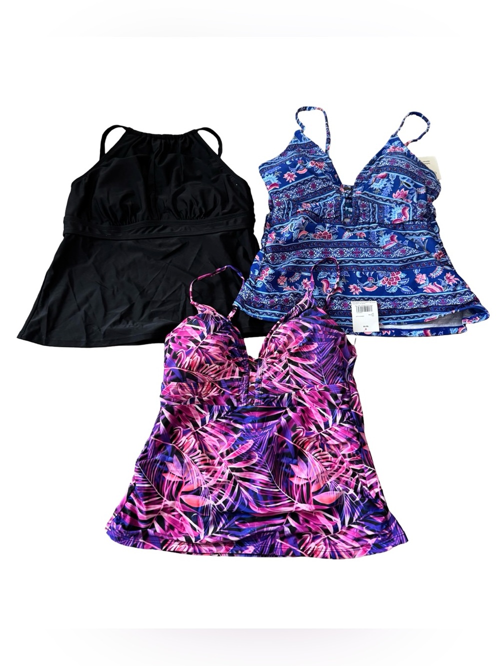 George Tankini Top Lot 3 Small Black Blue Floral Purple‎ Tropical NWT